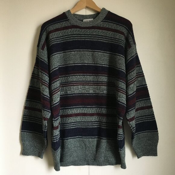 Vintage Striped and Basketweave Canadian University Eclectic Grandpa Sweater - Picture 9 of 16